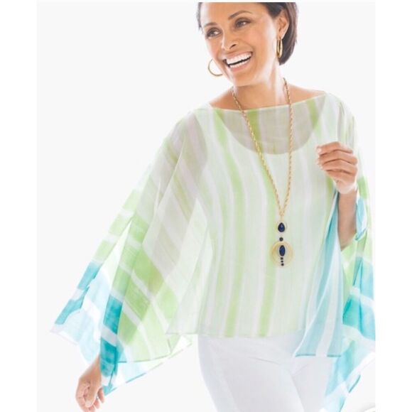 Chicos Blue and Green Poncho One Size - Picture 1 of 6